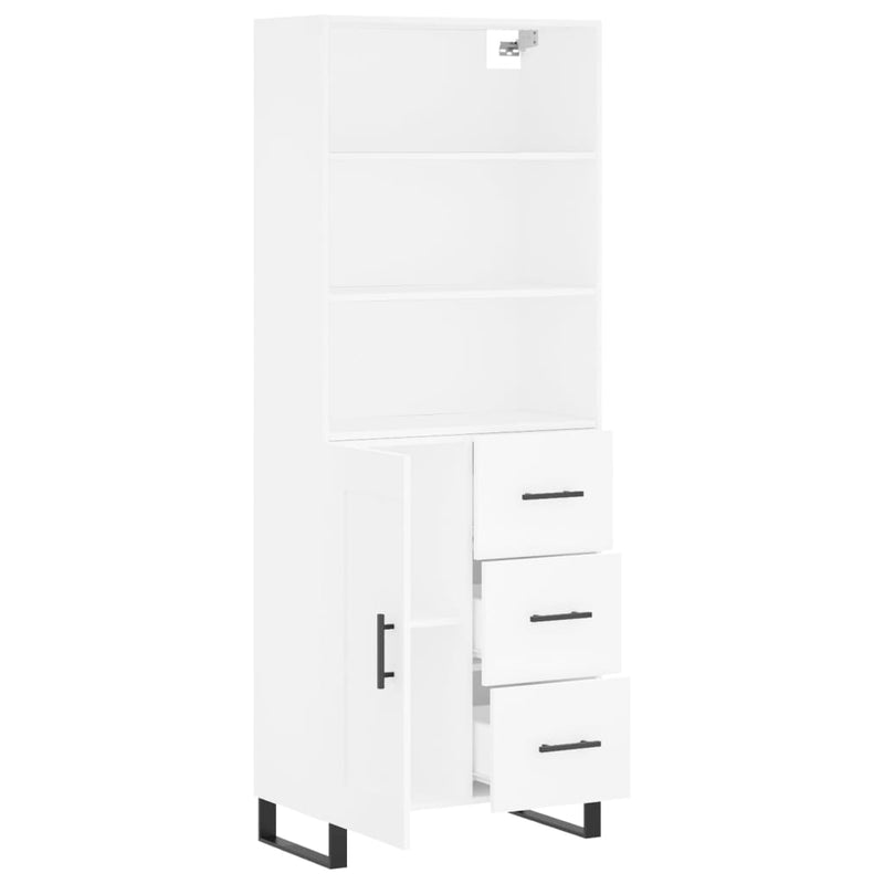 Highboard hvit 69,5x34x180 cm konstruert tre