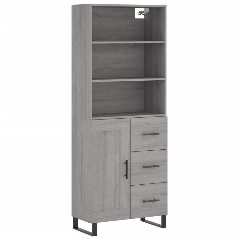 Highboard grå sonoma 69,5x34x180 cm konstruert tre