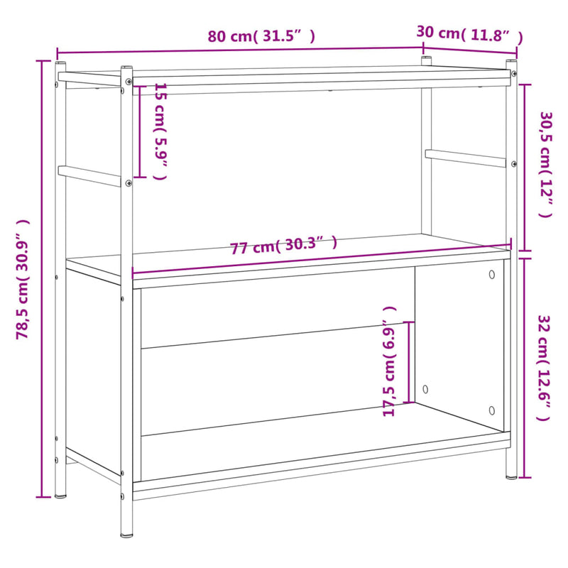 Bokhylle svart 80x30x78,5 cm konstruert tre og jern