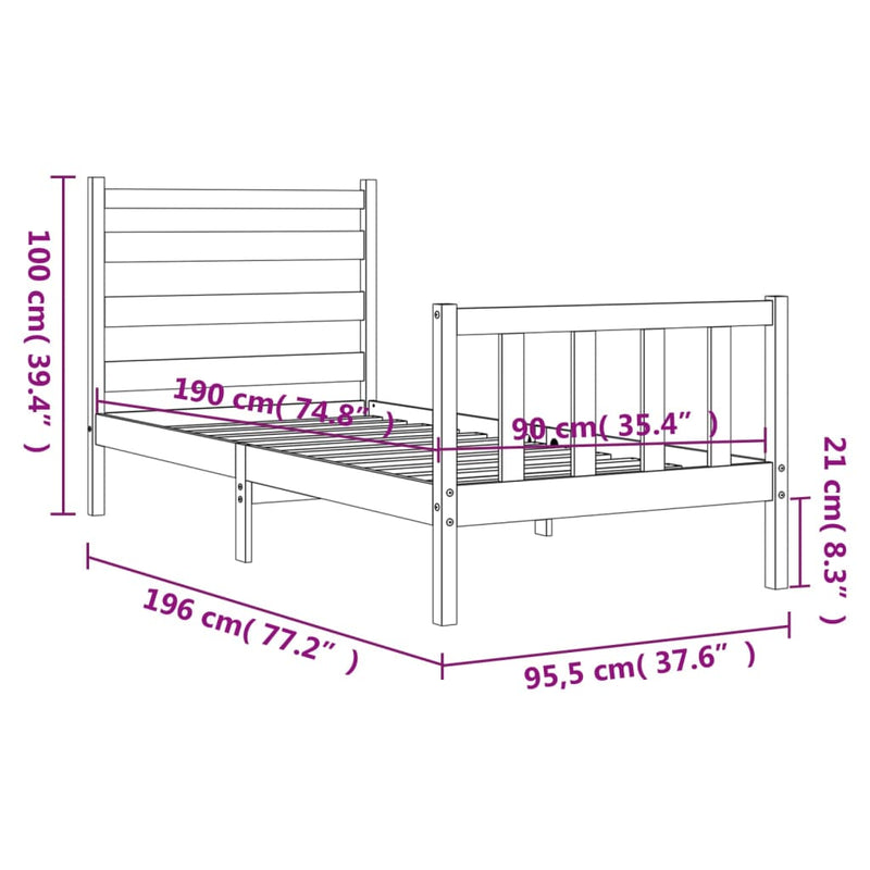 Sengeramme med hodegavl hvit 90x190 cm heltre