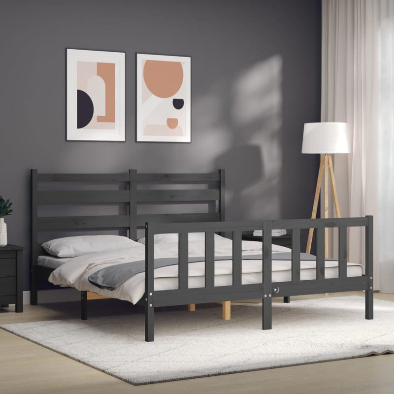 Sengeramme med hodegavl grå 5FT King Size heltre