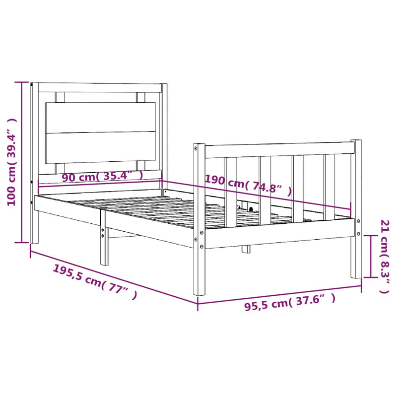 Sengeramme med hodegavl hvit 90x190 cm heltre