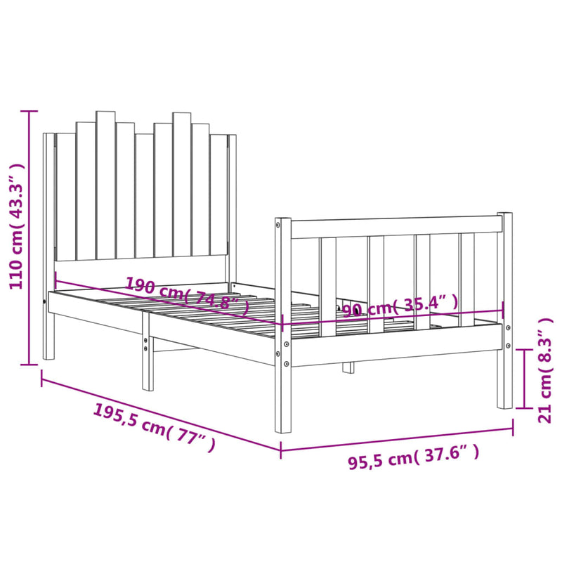 Sengeramme med hodegavl hvit 90x190 cm heltre