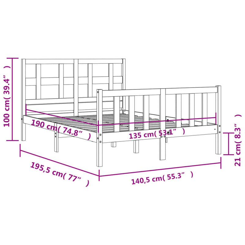 Sengeramme med hodegavl hvit 4FT6 double heltre