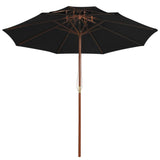 Dobbel parasoll med trestang 270 cm svart