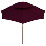 Dobbel parasoll med trestang 270 cm vinrød