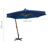 Hengende parasoll med stolpe asurblå 3,5x2,9 m heltre gran