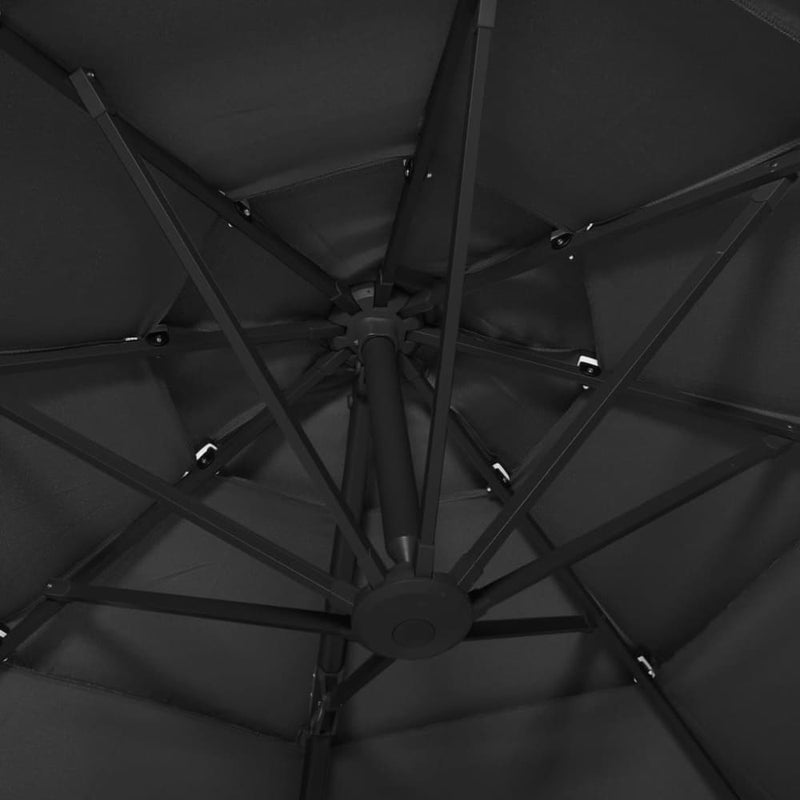 Parasoll med aluminiumsstang 4 nivåer 3x3 m svart