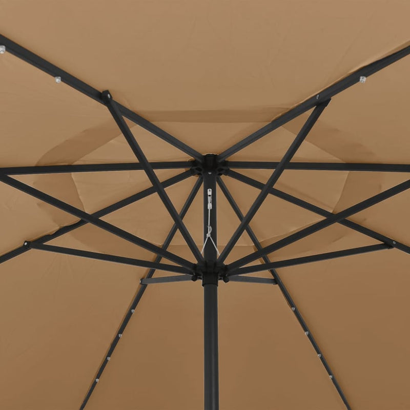 Parasoll med LED-lys og metallstang 400 cm gråbrun