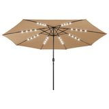 Parasoll med LED-lys og metallstang 400 cm gråbrun