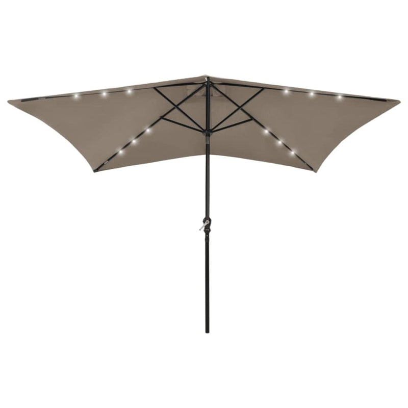 Parasoll med lysdioder og stålstang gråbrun 2x3 m