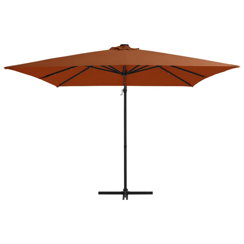 Utendørs parasoll med LED-lys terrakotta 250x250 cm