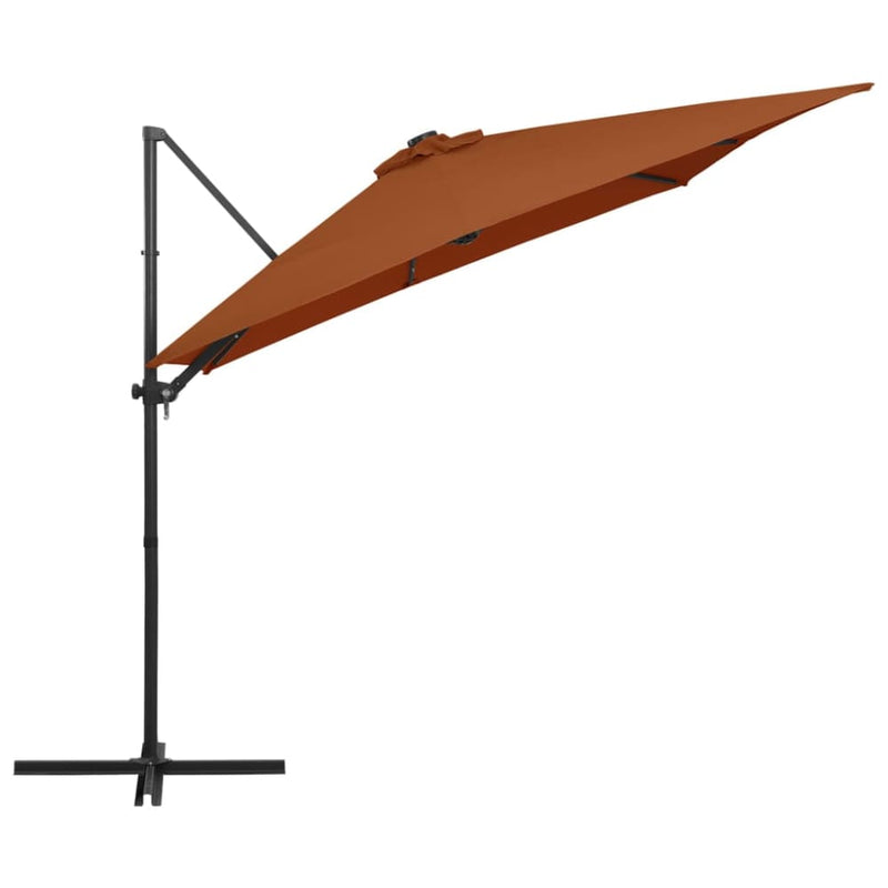 Utendørs parasoll med LED-lys terrakotta 250x250 cm